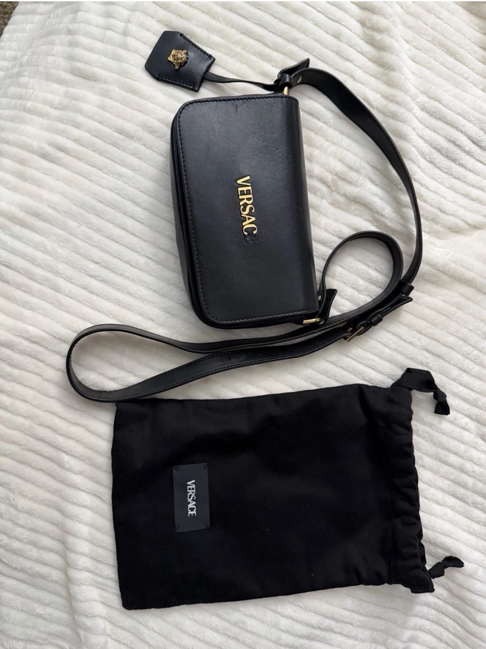 Versace Black Leather mini Crossbody Gold Logo Medusa Napa handbag luxury